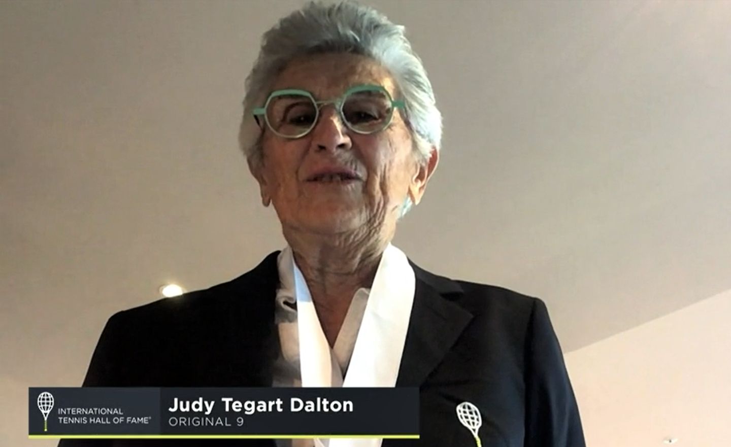The other Aussie member of the Original 9, Judy Tegart Dalton, couldn’t make the trip to Newport – but was zoomed in live from Melbourne.