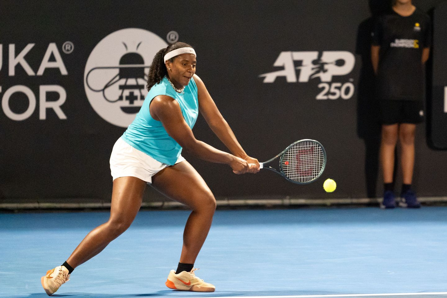 Hailey Baptiste saved one match point trailing Jodie Burrage 5-3 in the third set of their second-round Auckland contest, eventually winning 5-7, 7-5, 7-6(6) to reach her first WTA quarterfinal.