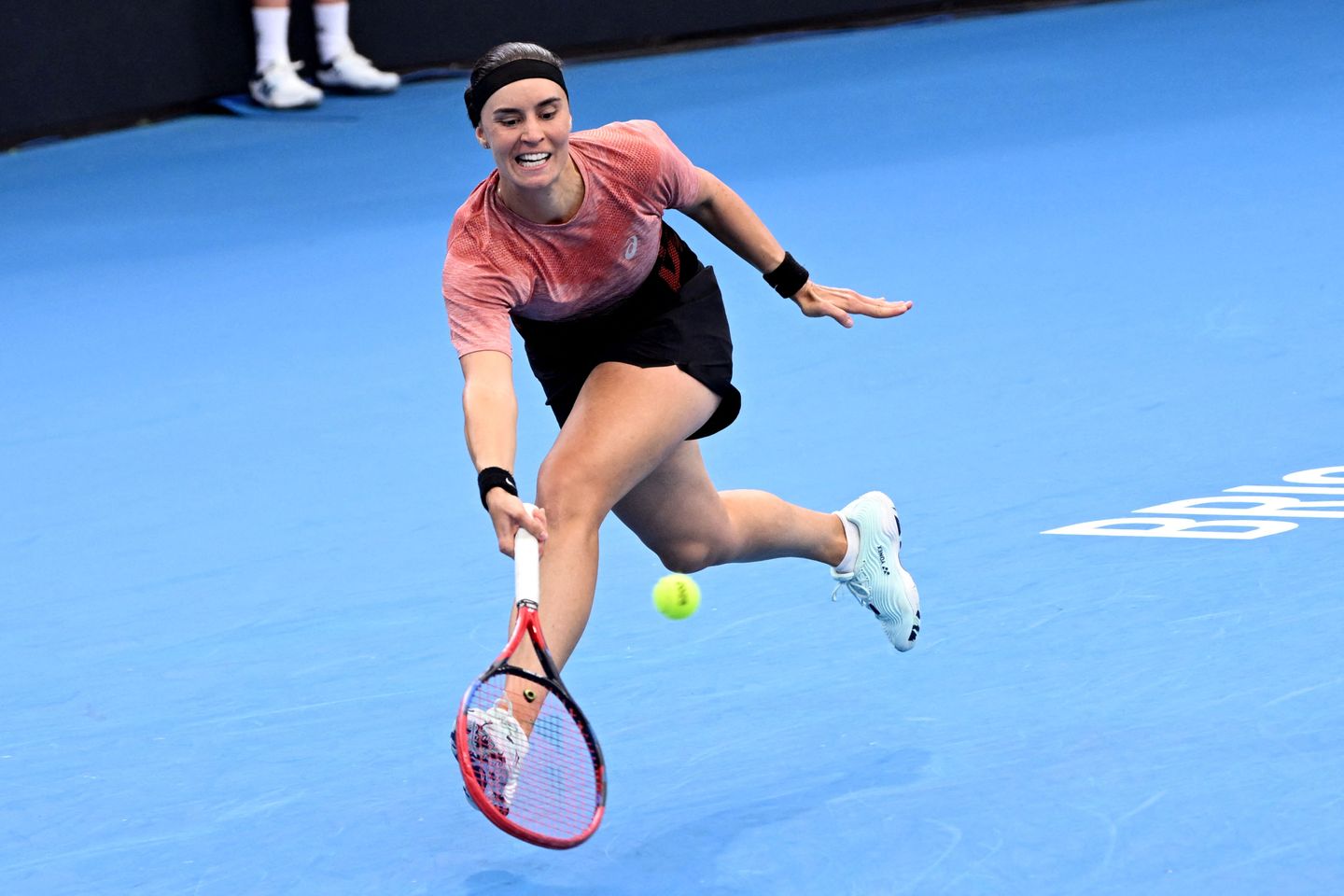 Anhelina Kalinina saved one match point serving down 5-4 in the third set against Kimberly Birrell in the Brisbane quarterfinals, pulling through to win 4-6, 6-1, 7-5.