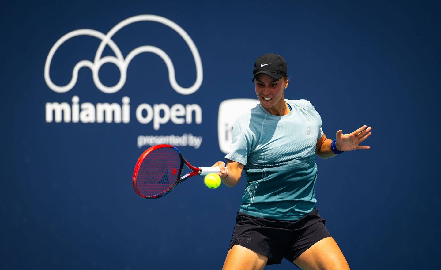 Anhelina Kalinina saved one match point serving at 4-5 in the second set en route to defeating Caroline Wozniacki 5-7, 7-5, 6-4 in the second round of Miami.