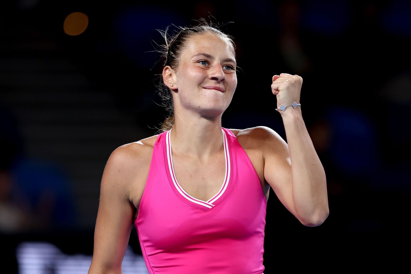 Marta Kostyuk reached her third straight Australian Open third round after defeating Elise Mertens 5-7, 6-1, 7-6[6], saving one match point serving at 5-6 in the decider.