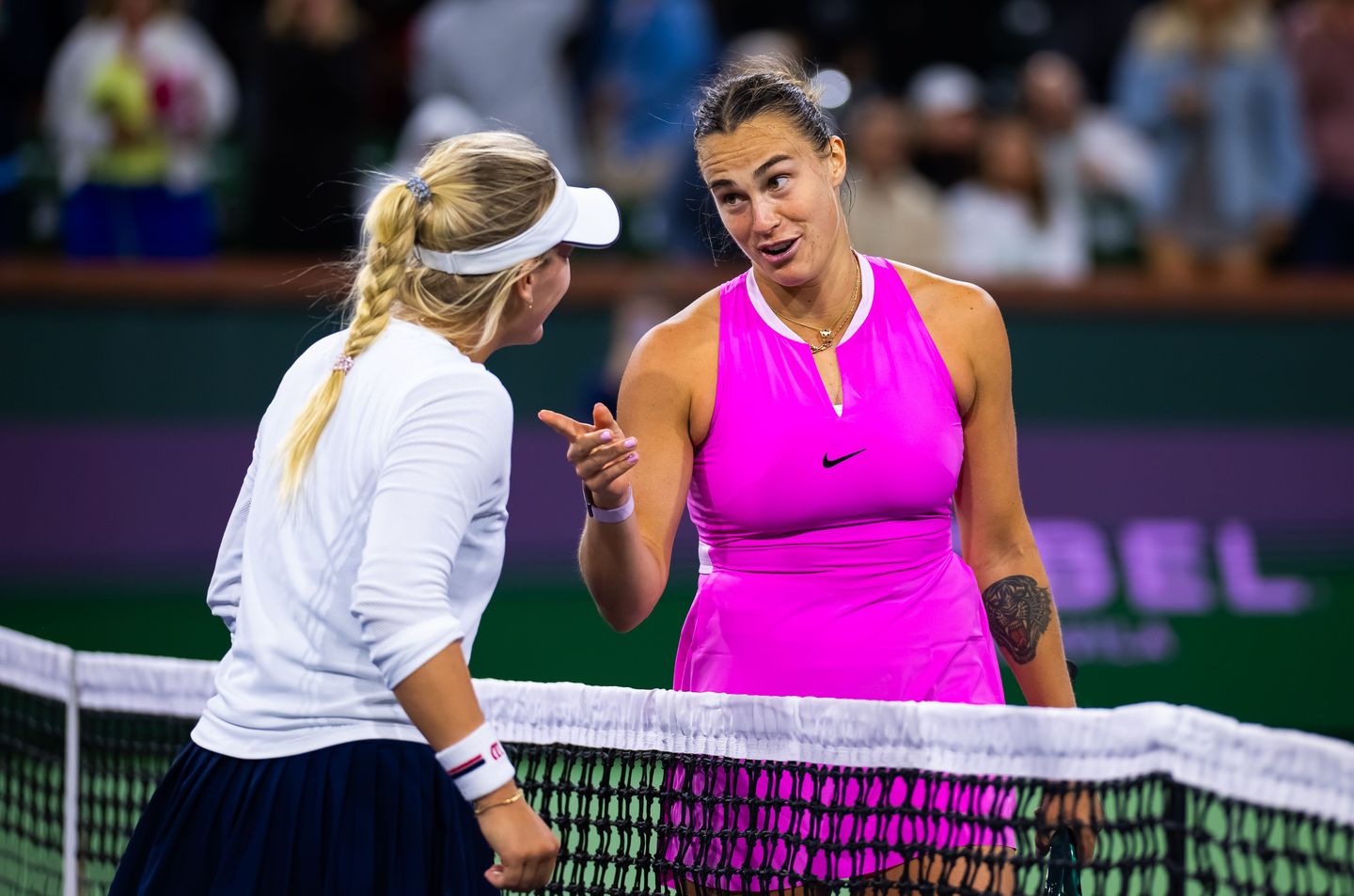 Aryna Sabalenka escaped Peyton Stearns 6-7(2), 6-2, 7-6(6) in the second round of Indian Wells despite Stearns holding four match points -- including three in a row -- as she served for the win at 5-4 in the decider.